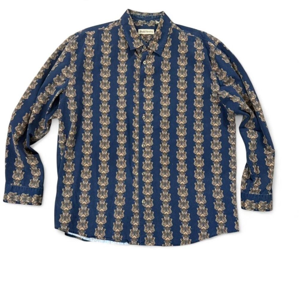 Vintage Ruff Hewn blue paisley button up shirt size XL